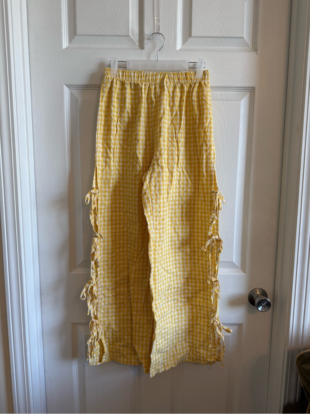 Yellow Gingham Pajama Pants - Elastic Waist Comfort